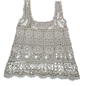 Womens Crochet‎ Tank Top Medium Coquette Loose Knit Boho Festival Beach Cover Up